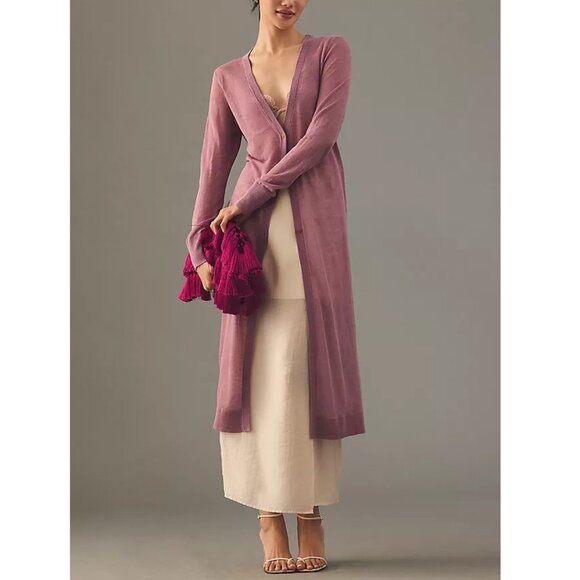 Anthropologie Maeve Sheer Duster Sweater Mauve Purple M - Picture 1 of 11